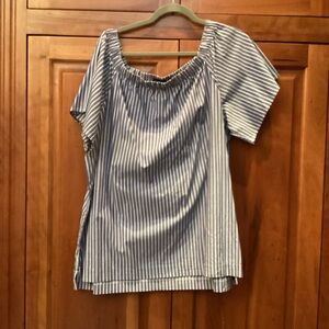 Banana Republic Blue and White Smocked Blouse